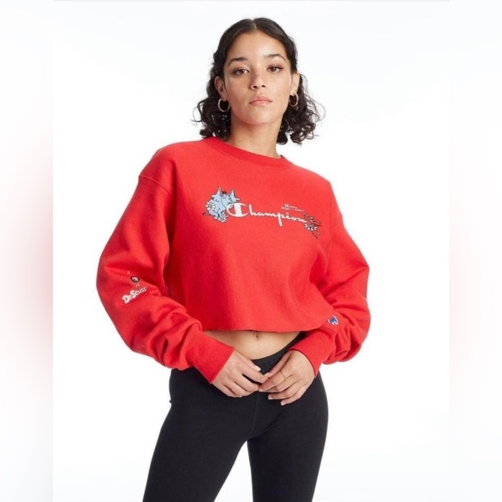 Champion Sweatshirt Women’s S Red Dr Seuss Horton Hears A Who Crew Neck Crop.